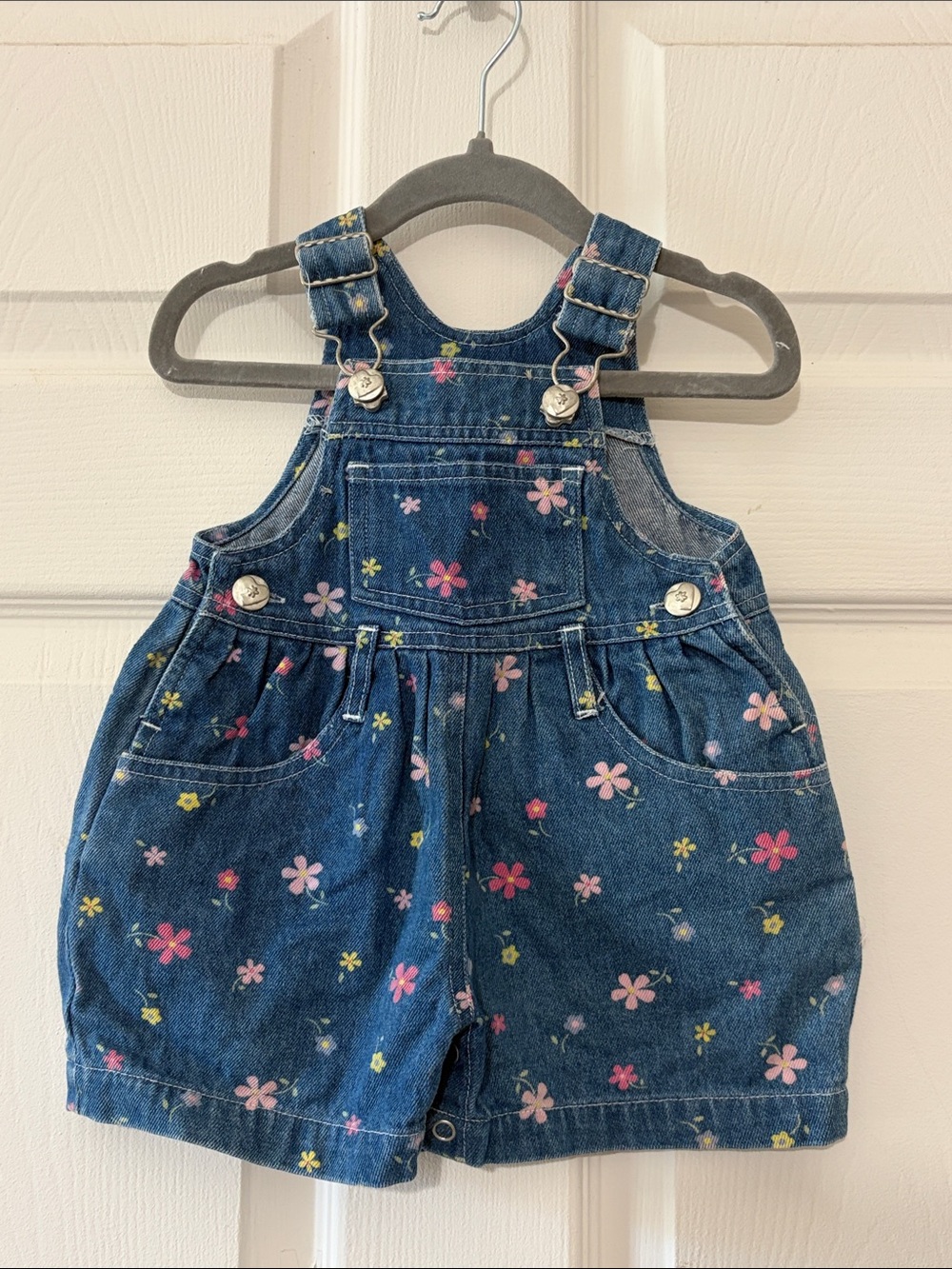 Y2K Floral Denim Short Overalls for Kids - Pink & Yellow Flower Print